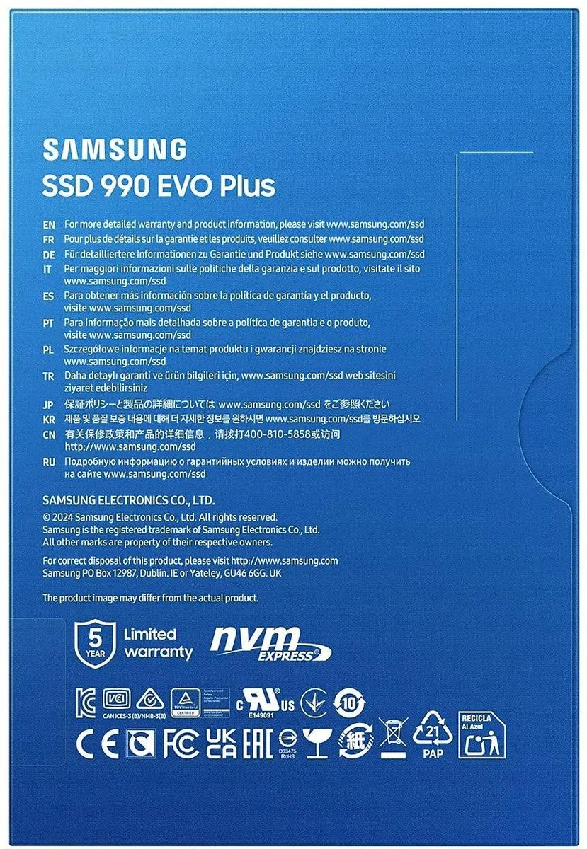 SSD накопитель Samsung 990 EVO Plus 1ТБ, M.2 2280, PCIe 4.0 x4,  NVMe,  M.2 [mz-v9s1t0bw]